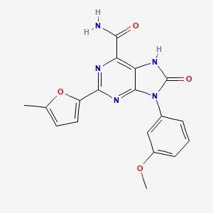 molecular formula C18H15N5O4 B2690264 9-(3-methoxyphenyl)-2-(5-methylfuran-2-yl)-8-oxo-8,9-dihydro-7H-purine-6-carboxamide CAS No. 899742-09-7