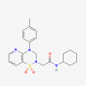 molecular formula C21H26N4O3S B2690289 N-cyclohexyl-2-(1,1-dioxido-4-(p-tolyl)-3,4-dihydro-2H-pyrido[2,3-e][1,2,4]thiadiazin-2-yl)acetamide CAS No. 1251679-73-8