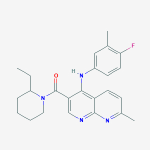molecular formula C24H27FN4O B2690314 3-(2-ethylpiperidine-1-carbonyl)-N-(4-fluoro-3-methylphenyl)-7-methyl-1,8-naphthyridin-4-amine CAS No. 1251610-21-5