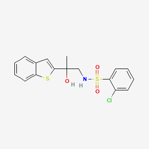 molecular formula C17H16ClNO3S2 B2690315 N-(2-(benzo[b]thiophen-2-yl)-2-hydroxypropyl)-2-chlorobenzenesulfonamide CAS No. 2034353-78-9