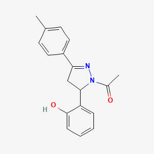 molecular formula C18H18N2O2 B2690327 1-[3-(2-Hydroxyphenyl)-5-(4-methylphenyl)-3,4-dihydropyrazol-2-yl]ethanone CAS No. 868155-44-6