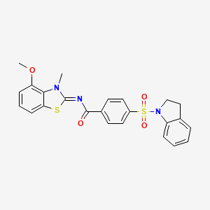 molecular formula C24H21N3O4S2 B2690328 (E)-4-(indolin-1-ylsulfonyl)-N-(4-methoxy-3-methylbenzo[d]thiazol-2(3H)-ylidene)benzamide CAS No. 399000-66-9