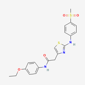 molecular formula C20H21N3O4S2 B2690334 N-(4-ethoxyphenyl)-2-(2-((4-(methylsulfonyl)phenyl)amino)thiazol-4-yl)acetamide CAS No. 1105227-69-7