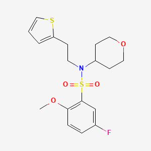 B2690394 5-fluoro-2-methoxy-N-(tetrahydro-2H-pyran-4-yl)-N-(2-(thiophen-2-yl)ethyl)benzenesulfonamide CAS No. 1797268-76-8
