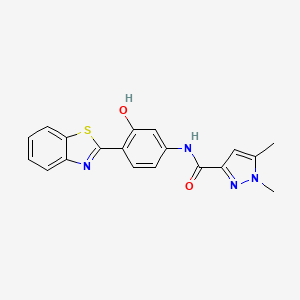 molecular formula C19H16N4O2S B2690460 N-(4-(benzo[d]thiazol-2-yl)-3-hydroxyphenyl)-1,5-dimethyl-1H-pyrazole-3-carboxamide CAS No. 1019105-80-6