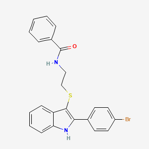 molecular formula C23H19BrN2OS B2690463 N-[2-[[2-(4-bromophenyl)-1H-indol-3-yl]sulfanyl]ethyl]benzamide CAS No. 919703-87-0