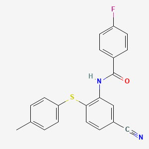 molecular formula C21H15FN2OS B2690488 N-{5-cyano-2-[(4-methylphenyl)sulfanyl]phenyl}-4-fluorobenzenecarboxamide CAS No. 303147-23-1