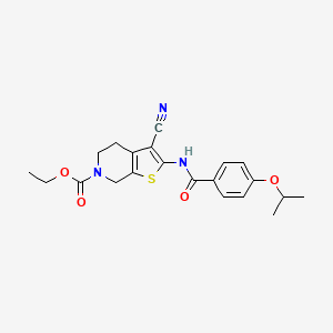 molecular formula C21H23N3O4S B2690523 ethyl 3-cyano-2-(4-isopropoxybenzamido)-4,5-dihydrothieno[2,3-c]pyridine-6(7H)-carboxylate CAS No. 896680-03-8