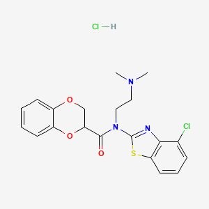 molecular formula C20H21Cl2N3O3S B2690598 N-(4-CHLORO-1,3-BENZOTHIAZOL-2-YL)-N-[2-(DIMETHYLAMINO)ETHYL]-2,3-DIHYDRO-1,4-BENZODIOXINE-2-CARBOXAMIDE HYDROCHLORIDE CAS No. 1216462-68-8