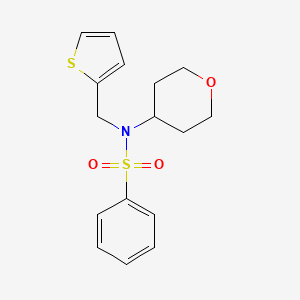 molecular formula C16H19NO3S2 B2690614 N-(oxan-4-yl)-N-[(thiophen-2-yl)methyl]benzenesulfonamide CAS No. 1795442-01-1