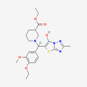 molecular formula C23H30N4O5S B2690631 Ethyl 1-((4-ethoxy-3-methoxyphenyl)(6-hydroxy-2-methylthiazolo[3,2-b][1,2,4]triazol-5-yl)methyl)piperidine-3-carboxylate CAS No. 869343-01-1