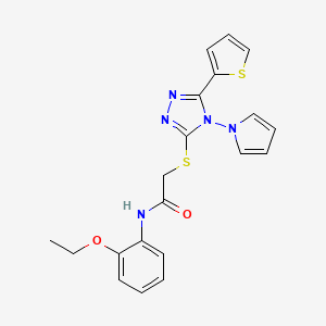 molecular formula C20H19N5O2S2 B2690672 N-(2-ethoxyphenyl)-2-{[4-(1H-pyrrol-1-yl)-5-(thiophen-2-yl)-4H-1,2,4-triazol-3-yl]sulfanyl}acetamide CAS No. 886935-98-4