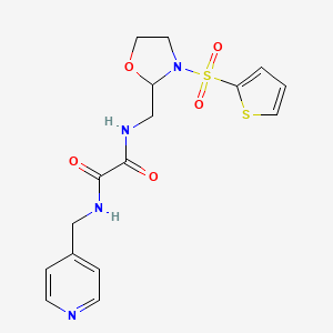 molecular formula C16H18N4O5S2 B2690717 N1-(pyridin-4-ylmethyl)-N2-((3-(thiophen-2-ylsulfonyl)oxazolidin-2-yl)methyl)oxalamide CAS No. 874804-84-9