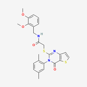 molecular formula C25H25N3O4S2 B2690804 N-(2,3-dimethoxybenzyl)-2-{[3-(2,5-dimethylphenyl)-4-oxo-3,4-dihydrothieno[3,2-d]pyrimidin-2-yl]sulfanyl}acetamide CAS No. 1291852-25-9