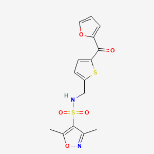 molecular formula C15H14N2O5S2 B2690813 N-((5-(furan-2-carbonyl)thiophen-2-yl)methyl)-3,5-dimethylisoxazole-4-sulfonamide CAS No. 1797859-92-7