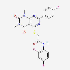molecular formula C22H16F3N5O3S B2690820 N-(2,4-difluorophenyl)-2-{[2-(4-fluorophenyl)-6,8-dimethyl-5,7-dioxo-5H,6H,7H,8H-[1,3]diazino[4,5-d]pyrimidin-4-yl]sulfanyl}acetamide CAS No. 852170-15-1