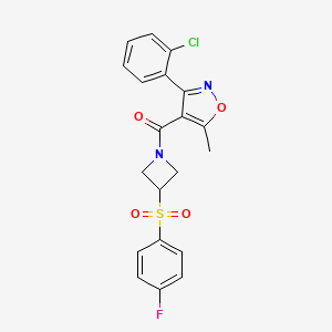 molecular formula C20H16ClFN2O4S B2690886 (3-(2-Chlorophenyl)-5-methylisoxazol-4-yl)(3-((4-fluorophenyl)sulfonyl)azetidin-1-yl)methanone CAS No. 1797688-93-7