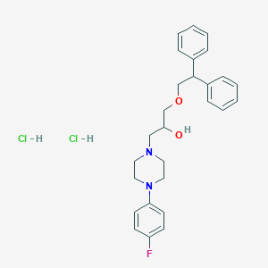 molecular formula C27H33Cl2FN2O2 B2690935 1-(2,2-Diphenylethoxy)-3-(4-(4-fluorophenyl)piperazin-1-yl)propan-2-ol dihydrochloride CAS No. 1351597-30-2
