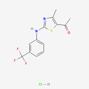 molecular formula C13H12ClF3N2OS B2690948 1-(5-Methyl-3-((3-(trifluoromethyl)phenyl)amino)-2,4-thiazolyl)ethan-1-one hydrochloride CAS No. 1158563-30-4