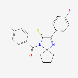 molecular formula C21H19FN2OS B2690949 3-(4-Fluorophenyl)-1-(4-methylbenzoyl)-1,4-diazaspiro[4.4]non-3-ene-2-thione CAS No. 1223801-16-8