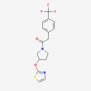 molecular formula C16H15F3N2O2S B2690951 1-(3-(Thiazol-2-yloxy)pyrrolidin-1-yl)-2-(4-(trifluoromethyl)phenyl)ethanone CAS No. 2201887-72-9
