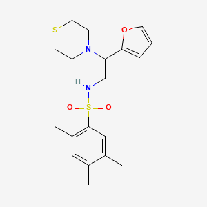 molecular formula C19H26N2O3S2 B2690962 N-(2-(furan-2-yl)-2-thiomorpholinoethyl)-2,4,5-trimethylbenzenesulfonamide CAS No. 2034572-37-5
