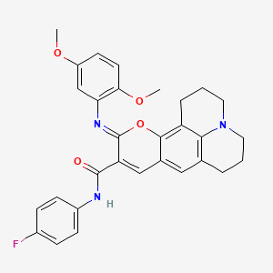molecular formula C30H28FN3O4 B2690976 (11Z)-11-[(2,5-dimethoxyphenyl)imino]-N-(4-fluorophenyl)-2,3,6,7-tetrahydro-1H,5H,11H-pyrano[2,3-f]pyrido[3,2,1-ij]quinoline-10-carboxamide CAS No. 1321906-77-7