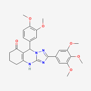 molecular formula C26H28N4O6 B2690979 9-(3,4-dimethoxyphenyl)-2-(3,4,5-trimethoxyphenyl)-4H,5H,6H,7H,8H,9H-[1,2,4]triazolo[3,2-b]quinazolin-8-one CAS No. 539845-13-1
