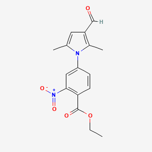 molecular formula C16H16N2O5 B2690997 ethyl 4-(3-formyl-2,5-dimethyl-1H-pyrrol-1-yl)-2-nitrobenzoate CAS No. 924967-72-6