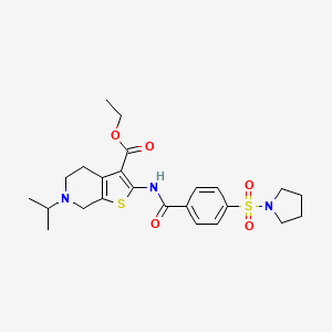 molecular formula C24H31N3O5S2 B2691000 Ethyl 6-isopropyl-2-(4-(pyrrolidin-1-ylsulfonyl)benzamido)-4,5,6,7-tetrahydrothieno[2,3-c]pyridine-3-carboxylate CAS No. 449768-21-2
