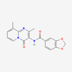 molecular formula C18H15N3O4 B2691008 N-{2,9-dimethyl-4-oxo-4H-pyrido[1,2-a]pyrimidin-3-yl}-2H-1,3-benzodioxole-5-carboxamide CAS No. 897617-40-2