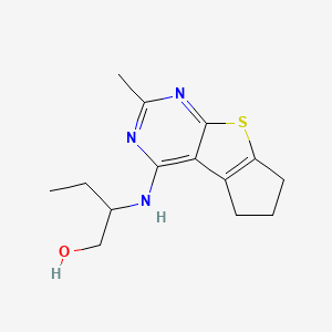 molecular formula C14H19N3OS B2691015 2-((2-methyl-6,7-dihydro-5H-cyclopenta[4,5]thieno[2,3-d]pyrimidin-4-yl)amino)butan-1-ol CAS No. 315694-17-8