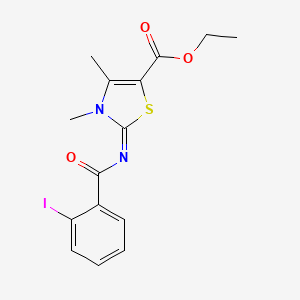 molecular formula C15H15IN2O3S B2691056 ethyl (2Z)-2-[(2-iodobenzoyl)imino]-3,4-dimethyl-2,3-dihydro-1,3-thiazole-5-carboxylate CAS No. 476628-31-6