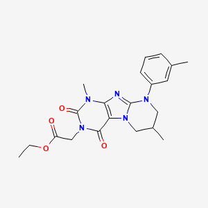 molecular formula C21H25N5O4 B2691071 ethyl 2-[1,7-dimethyl-9-(3-methylphenyl)-2,4-dioxo-1H,2H,3H,4H,6H,7H,8H,9H-pyrimido[1,2-g]purin-3-yl]acetate CAS No. 844447-29-6