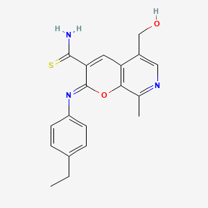 molecular formula C19H19N3O2S B2691123 (Z)-2-((4-ethylphenyl)imino)-5-(hydroxymethyl)-8-methyl-2H-pyrano[2,3-c]pyridine-3-carbothioamide CAS No. 892285-91-5