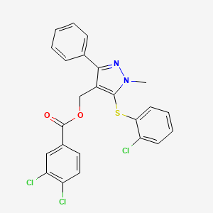 molecular formula C24H17Cl3N2O2S B2691134 {5-[(2-chlorophenyl)sulfanyl]-1-methyl-3-phenyl-1H-pyrazol-4-yl}methyl 3,4-dichlorobenzenecarboxylate CAS No. 318497-65-3
