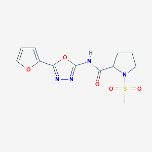 molecular formula C12H14N4O5S B2691171 N-(5-(furan-2-yl)-1,3,4-oxadiazol-2-yl)-1-(methylsulfonyl)pyrrolidine-2-carboxamide CAS No. 1236258-59-5