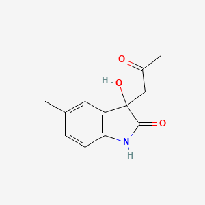 molecular formula C12H13NO3 B2691189 3-Hydroxy-5-methyl-3-(2-oxo-propyl)-1,3-dihydro-indol-2-one CAS No. 76325-70-7