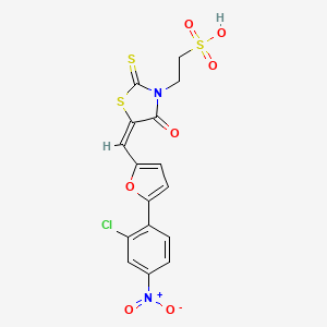 molecular formula C16H11ClN2O7S3 B2691200 (E)-2-(5-((5-(2-chloro-4-nitrophenyl)furan-2-yl)methylene)-4-oxo-2-thioxothiazolidin-3-yl)ethanesulfonic acid CAS No. 881817-88-5