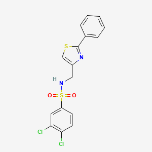 molecular formula C16H12Cl2N2O2S2 B2691244 3,4-dichloro-N-((2-phenylthiazol-4-yl)methyl)benzenesulfonamide CAS No. 863511-06-2