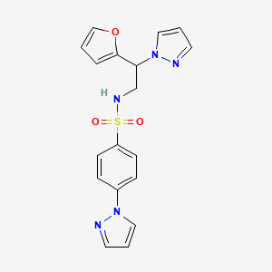 molecular formula C18H17N5O3S B2691269 N-(2-(furan-2-yl)-2-(1H-pyrazol-1-yl)ethyl)-4-(1H-pyrazol-1-yl)benzenesulfonamide CAS No. 2034498-51-4