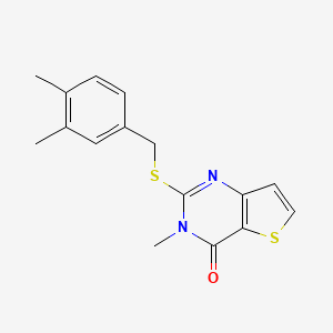 molecular formula C16H16N2OS2 B2691280 2-{[(3,4-dimethylphenyl)methyl]sulfanyl}-3-methyl-3H,4H-thieno[3,2-d]pyrimidin-4-one CAS No. 1326888-38-3