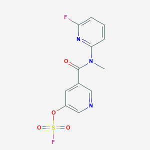 molecular formula C12H9F2N3O4S B2691288 2-Fluoro-6-[(5-fluorosulfonyloxypyridine-3-carbonyl)-methylamino]pyridine CAS No. 2418681-18-0