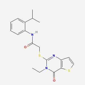 molecular formula C19H21N3O2S2 B2691296 2-({3-ethyl-4-oxo-3H,4H-thieno[3,2-d]pyrimidin-2-yl}sulfanyl)-N-[2-(propan-2-yl)phenyl]acetamide CAS No. 1252924-67-6