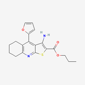 molecular formula C19H20N2O3S B2691302 Propyl 3-amino-4-(furan-2-yl)-5,6,7,8-tetrahydrothieno[2,3-b]quinoline-2-carboxylate CAS No. 434294-34-5