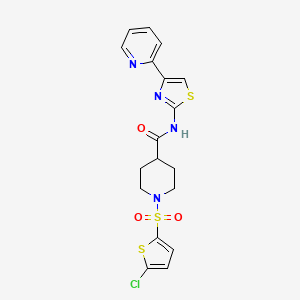 molecular formula C18H17ClN4O3S3 B2691303 1-((5-chlorothiophen-2-yl)sulfonyl)-N-(4-(pyridin-2-yl)thiazol-2-yl)piperidine-4-carboxamide CAS No. 899732-25-3