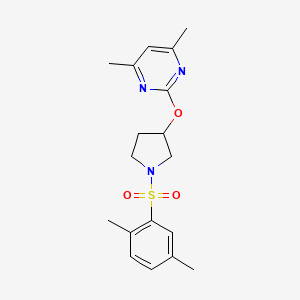 molecular formula C18H23N3O3S B2691307 2-((1-((2,5-Dimethylphenyl)sulfonyl)pyrrolidin-3-yl)oxy)-4,6-dimethylpyrimidine CAS No. 2034476-09-8
