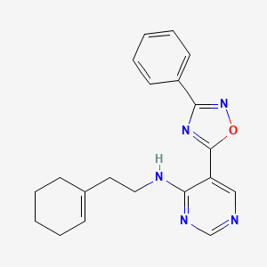 molecular formula C20H21N5O B2691310 N-[2-(Cyclohex-1-EN-1-YL)ethyl]-5-(3-phenyl-1,2,4-oxadiazol-5-YL)pyrimidin-4-amine CAS No. 1775531-94-6