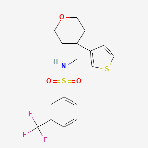 molecular formula C17H18F3NO3S2 B2691325 N-{[4-(thiophen-3-yl)oxan-4-yl]methyl}-3-(trifluoromethyl)benzene-1-sulfonamide CAS No. 2309605-52-3