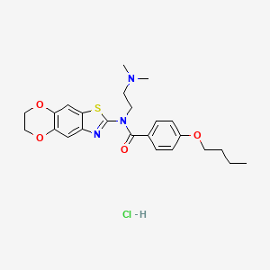 B2691354 4-butoxy-N-(6,7-dihydro-[1,4]dioxino[2',3':4,5]benzo[1,2-d]thiazol-2-yl)-N-(2-(dimethylamino)ethyl)benzamide hydrochloride CAS No. 1217042-99-3